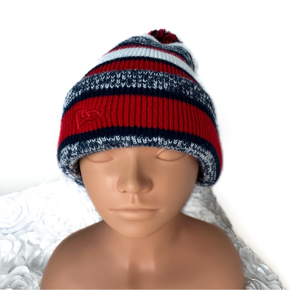 New Era Red, White & Blue Striped &‎ Pom "EC" Ski Beanie